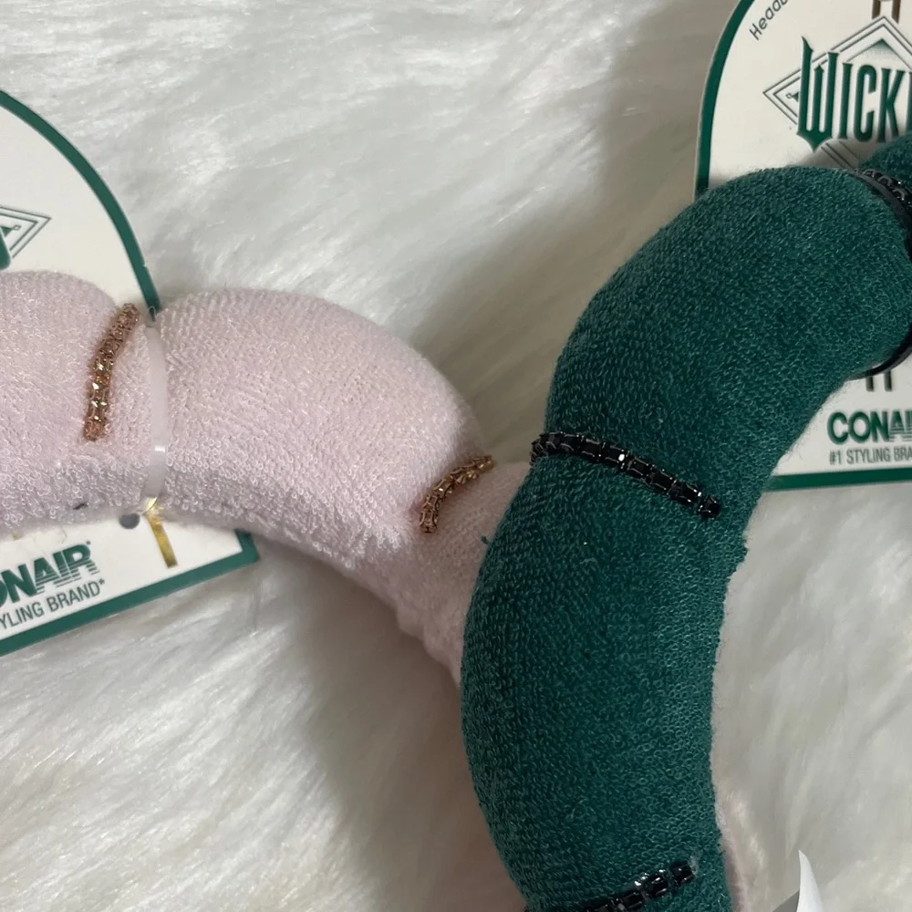 NWT Wicked Scunci Pink and Green Headband Set